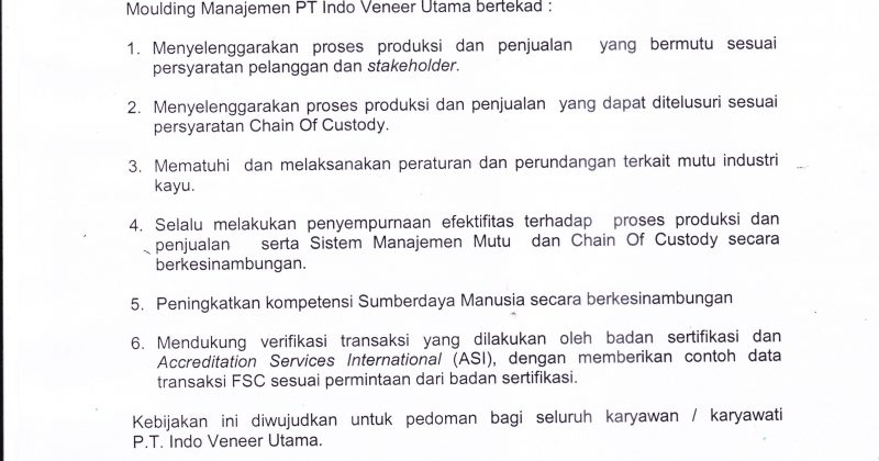 Quality Policy and Chain of Custody